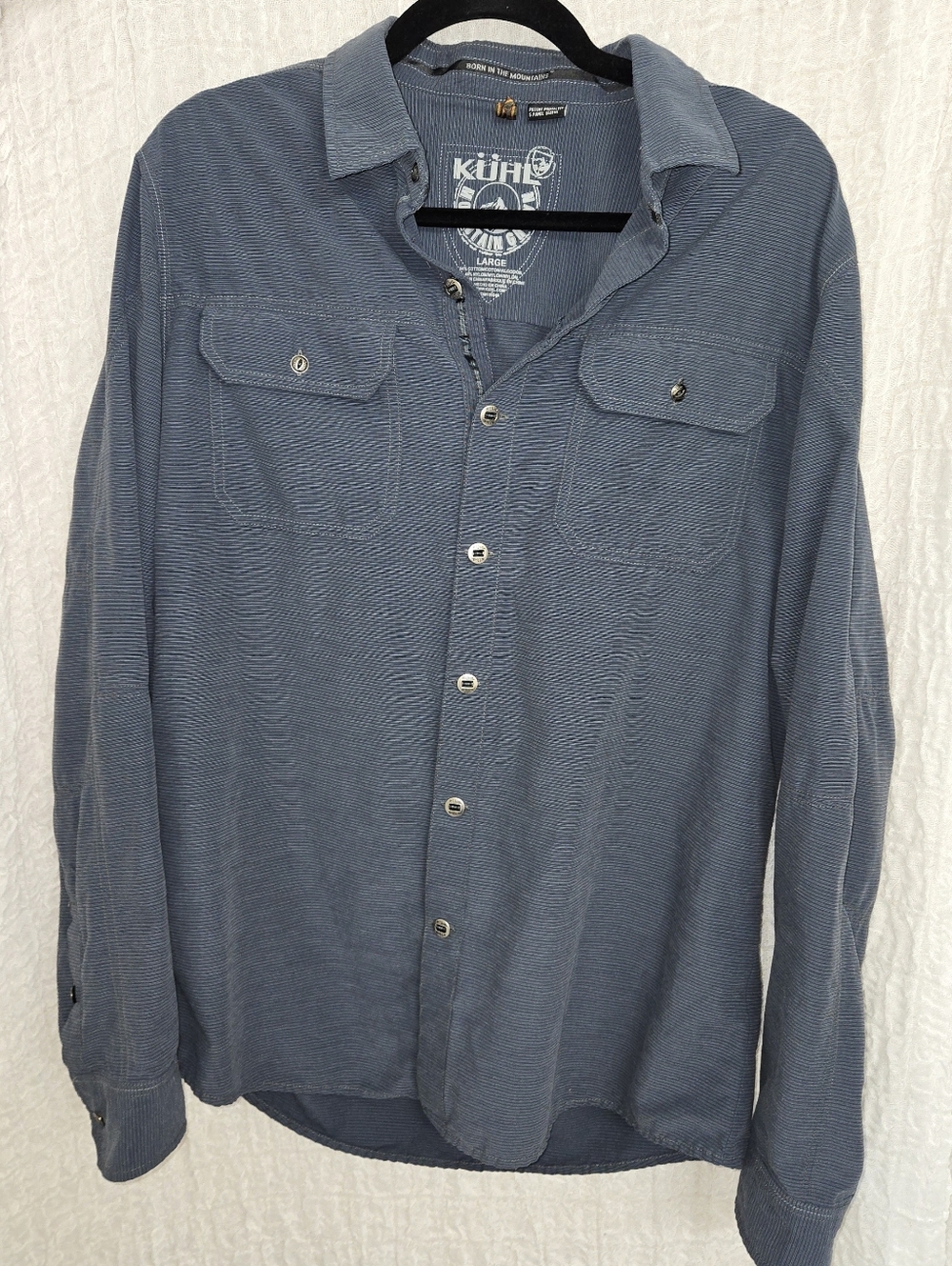 KÜHL Men's Light Blue Striped Button Up‎ Shirt Size Large